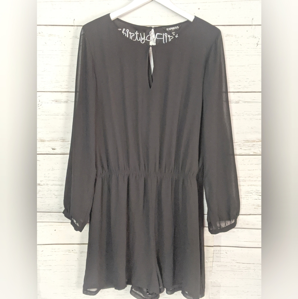 Express Romper | Black w Sheer Long Sleeves. XL